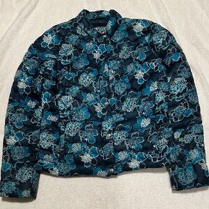 Lands’ End Women’s Blue Floral Packable Puffer Jacket Size Small